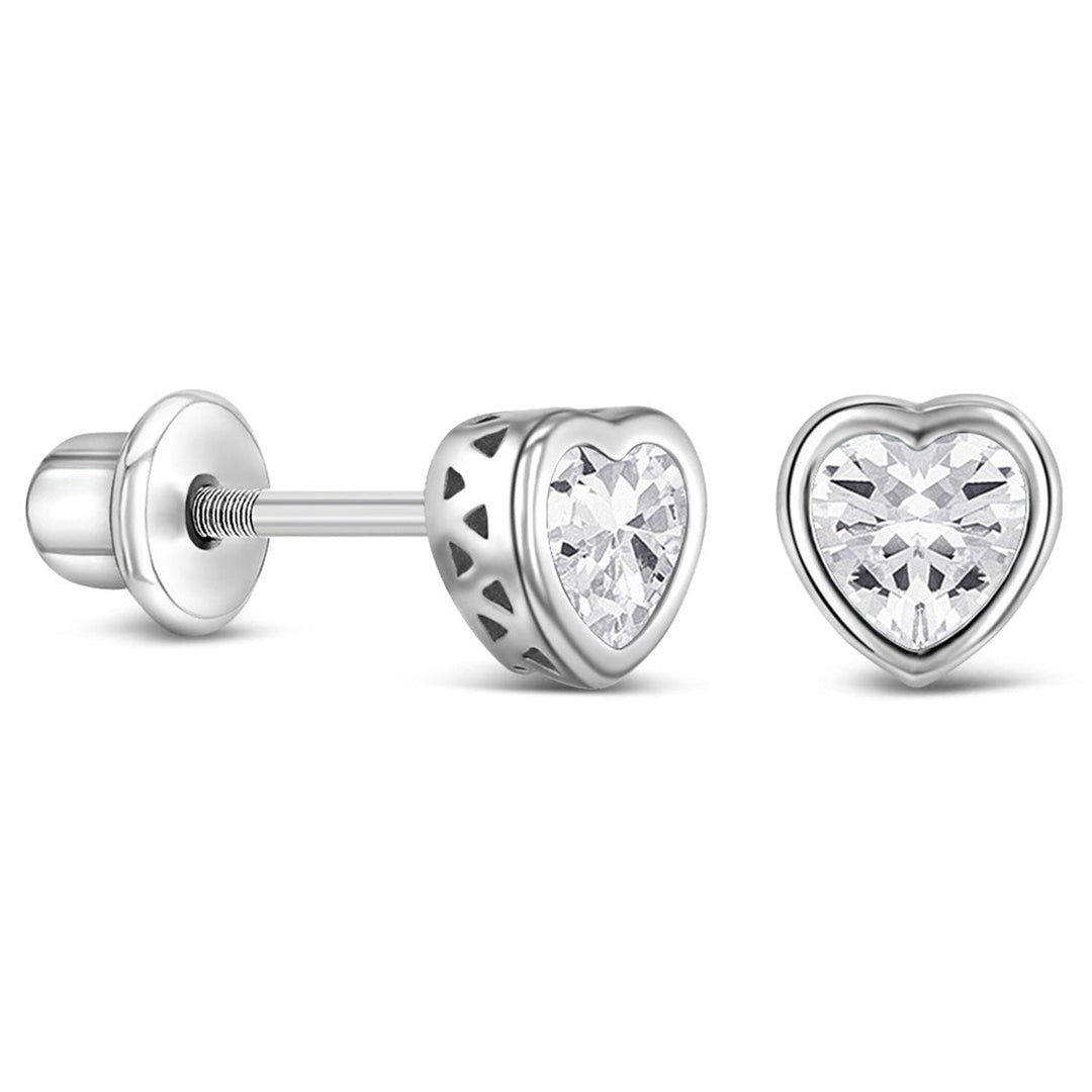 925 Kids Multi-Color Sparkling Heart Stud