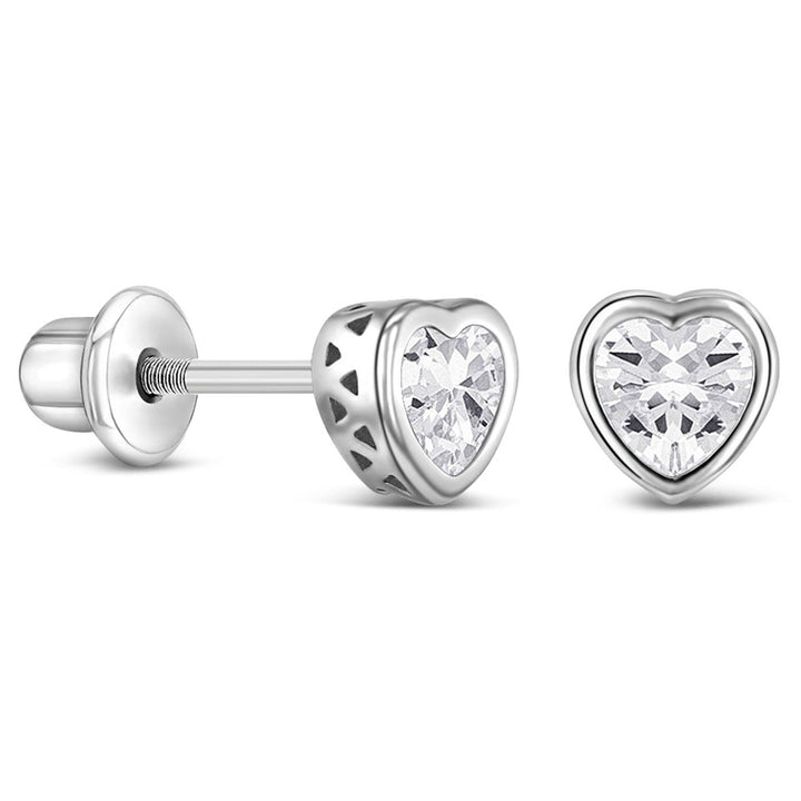 925 Kids Multi-Color Sparkling Heart Stud