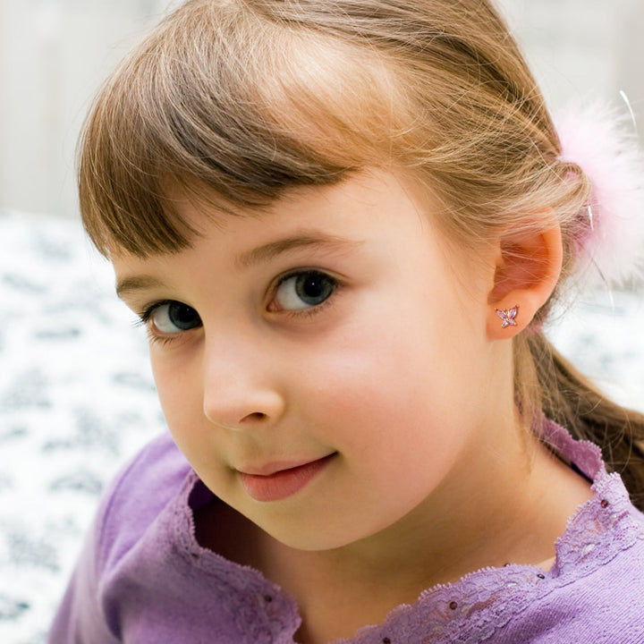 Sterling Silver Kids Crystal Butterfly Earrings
