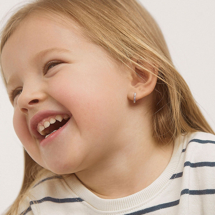 925 Sterling Silver Kids Rhinestone Hoop Earrings