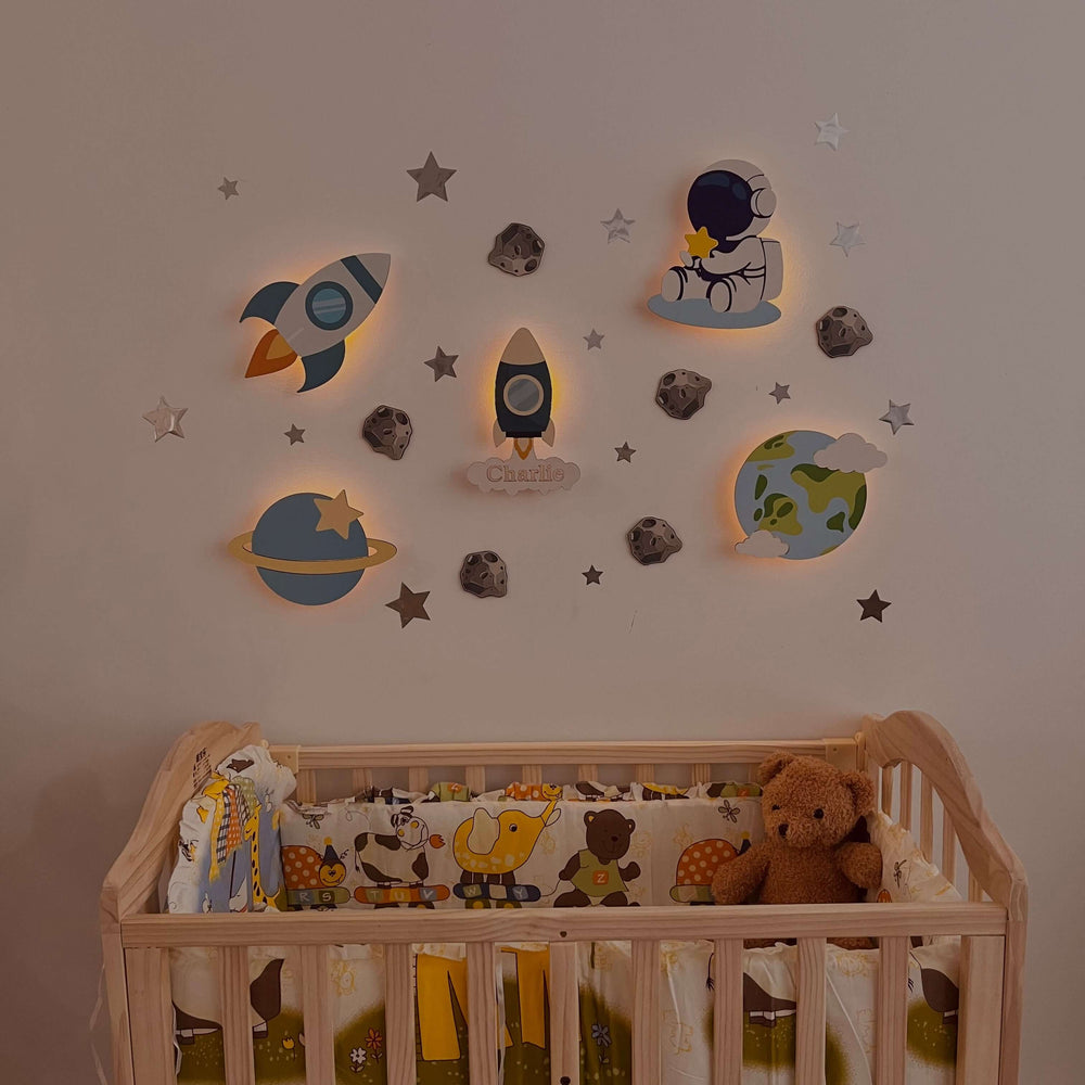 Personalized Wooden Nursery Wall Sconce Set - 5 Lights