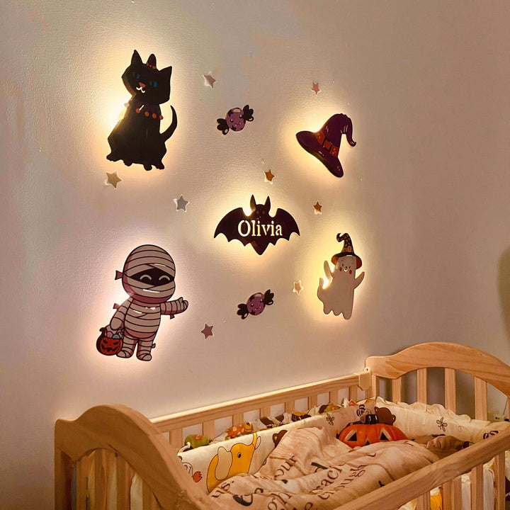 Personalized Wooden Baby's Room Wall Light Set-Halloween Theme