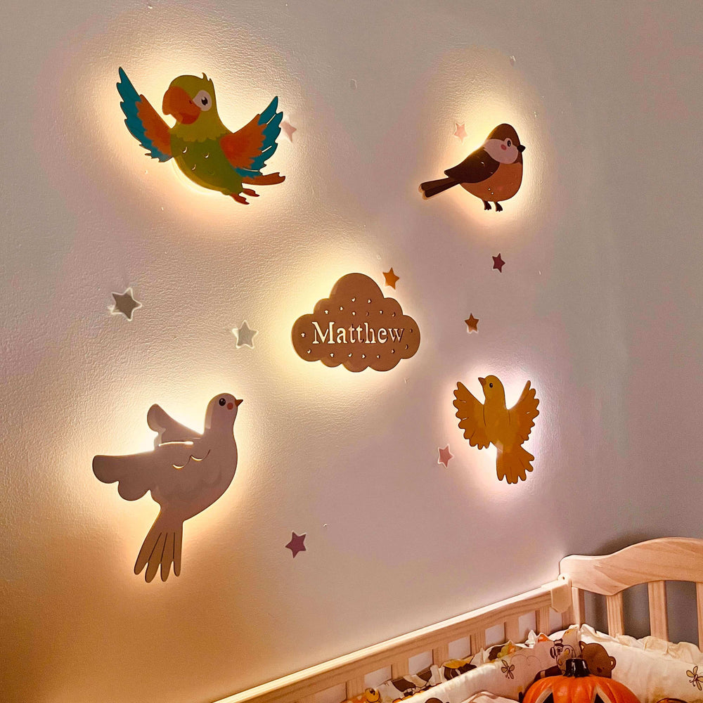 Personalized Wooden Baby's Room Wall Light Set-Sky Animal Theme