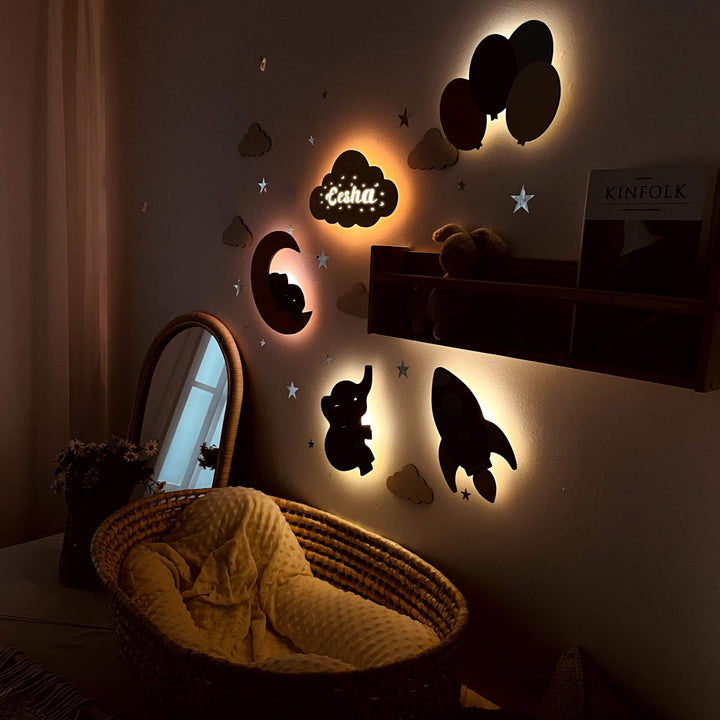 Wooden Baby's Room Name Night Light Set - 5 Pcs - Boys Color