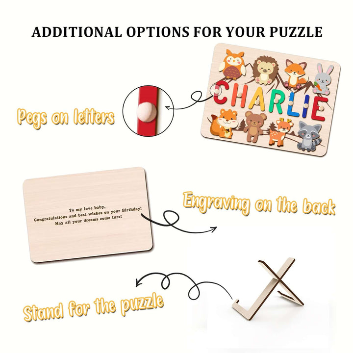 Oversized Animal Elements Wooden Name Puzzle Accessory