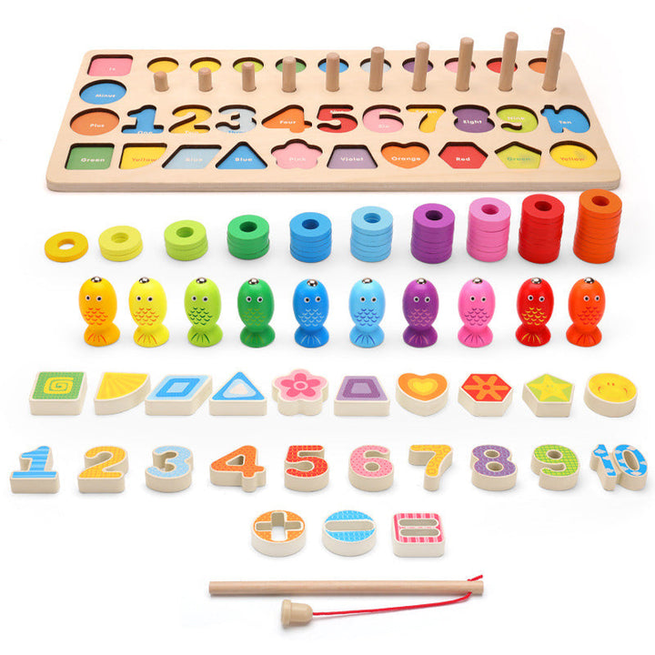 Children's Wooden Number Operations Fishing Shape Matching Puzzle Toys