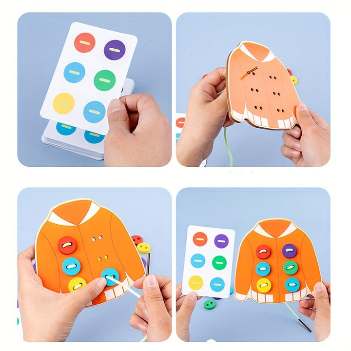 Wooden Button Threading Board Toys