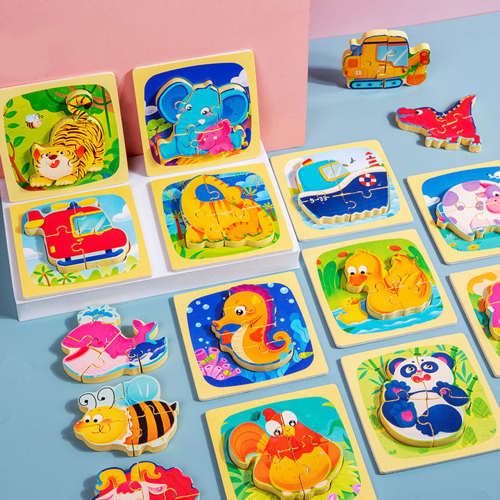 Wooden Cartoon Educational Puzzles (24 Pcs/1 Set)
