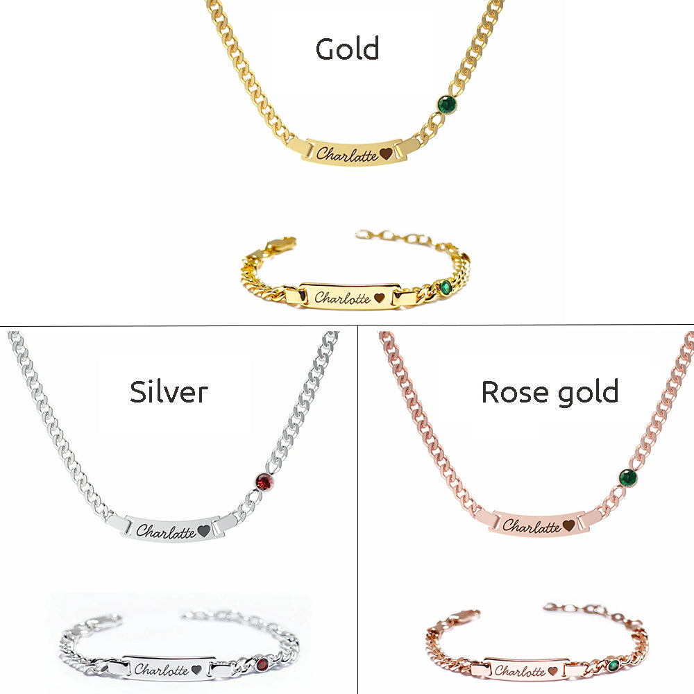 Personalized Baby Name and Birthstone Bracelet and Necklace Set