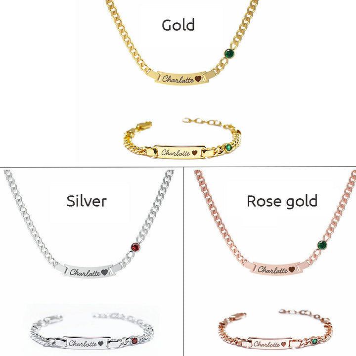 Personalized Baby Name and Birthstone Bracelet and Necklace Set