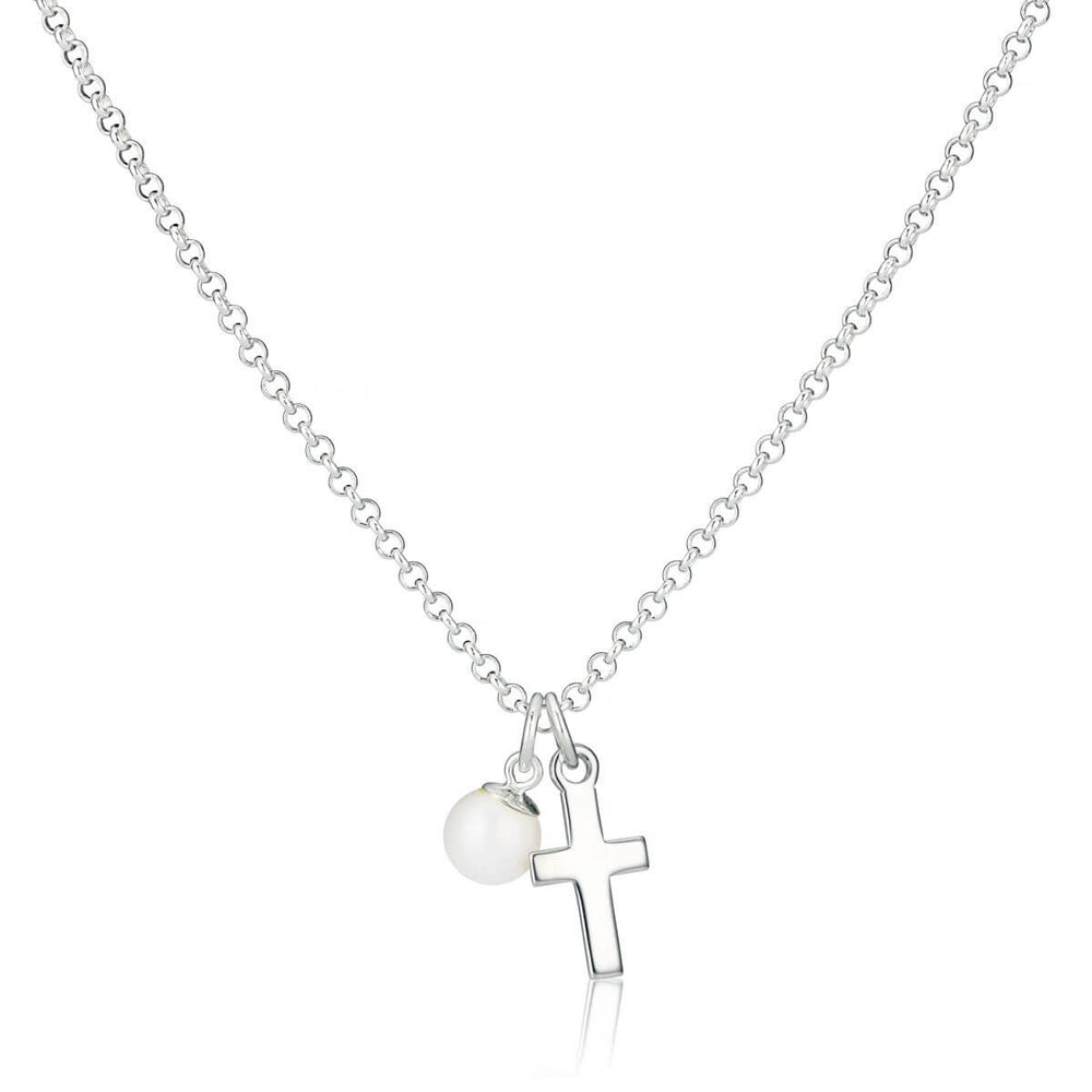 Cross and Pearl Childrens Initial Necklace
