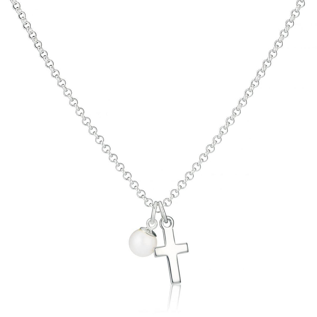 Cross and Pearl Childrens Initial Necklace