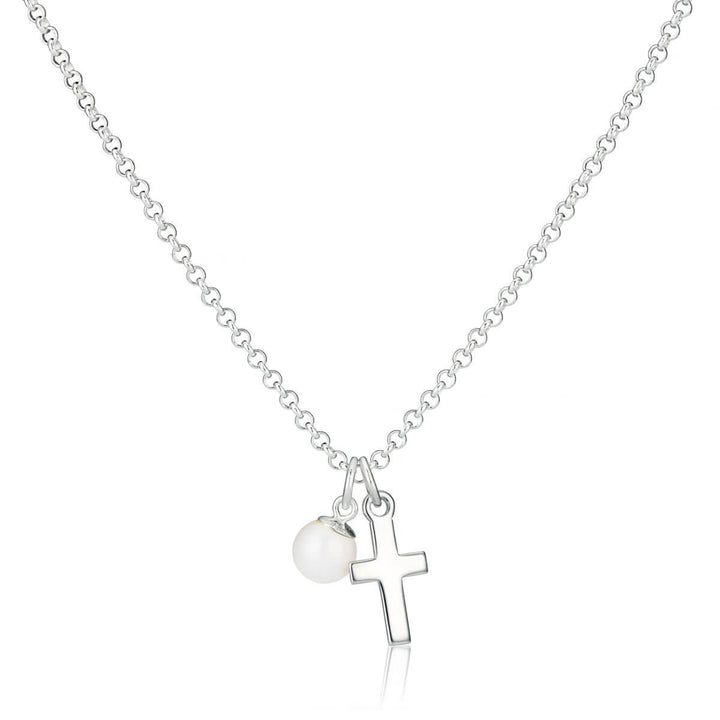 Cross and Pearl Childrens Initial Necklace