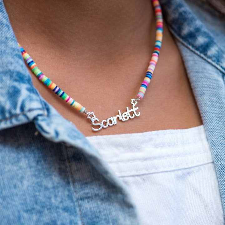 Customized Name Kid's Colored Clay Necklace