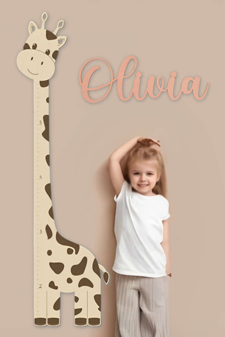 Wooden Giraffe Growth Chart Ruler with Name Sign