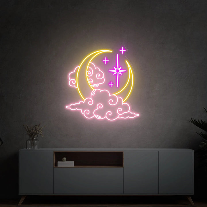 Moon and Clouds Neon Sign