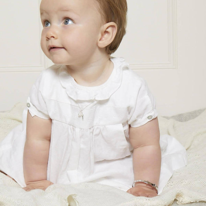 Cross and Pearl Childrens Initial Necklace